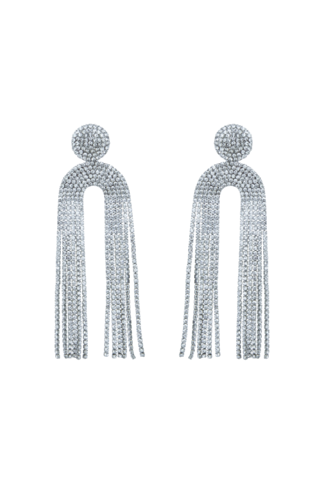 Серьги - подвески "Кисти" серебристые, из металла со стразами, основа: круг