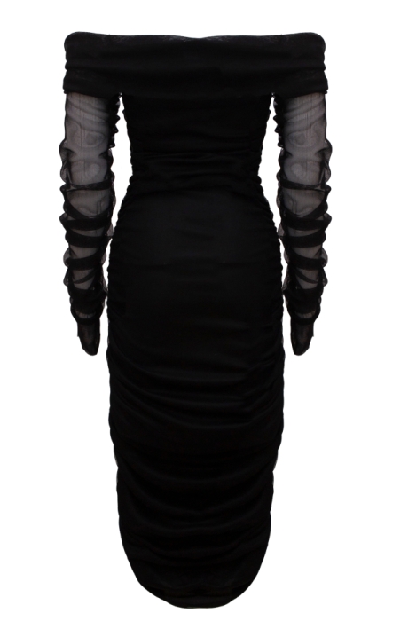 Платье "Эдрия" черное, миди, юбка в сборку, воротник лодочка по декольте