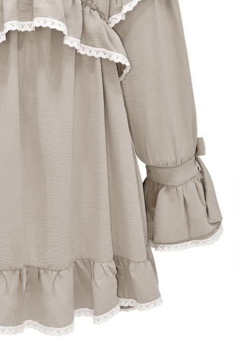 Платье "Вилора" светло-бежевое, с белым кружевом из хлопка