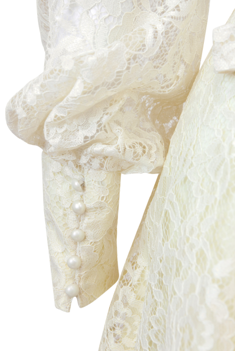 Платье "Джаннет" ванильно-молочное, кружевное, мини, прованс, стойка воротник