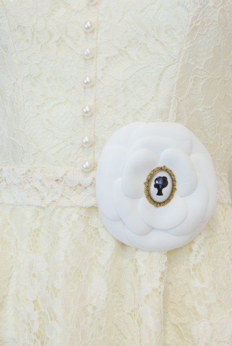 Платье "Джаннет" ванильно-молочное, кружевное, мини, прованс, стойка воротник