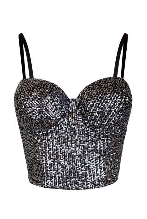 Топ-корсет "Ороне" черный, серебристые пайетки, на завязках