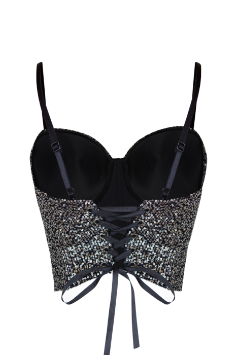Топ-корсет "Ороне" черный, серебристые пайетки, на завязках