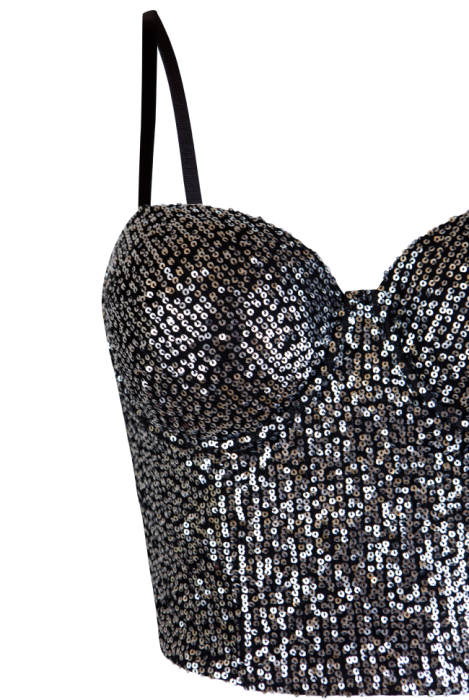 Топ-корсет "Ороне" черный, серебристые пайетки, на завязках