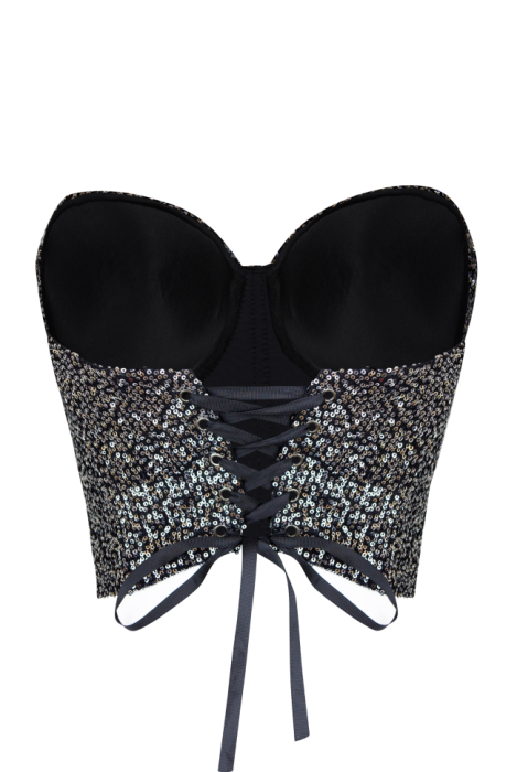 Топ-корсет "Ороне" черный, серебристые пайетки, на завязках