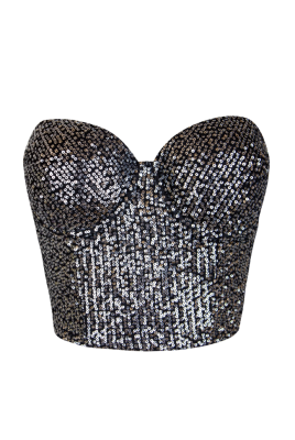 Топ-корсет "Ороне" черный, серебристые пайетки, на завязках