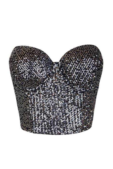 Топ-корсет "Ороне" черный, серебристые пайетки, на завязках