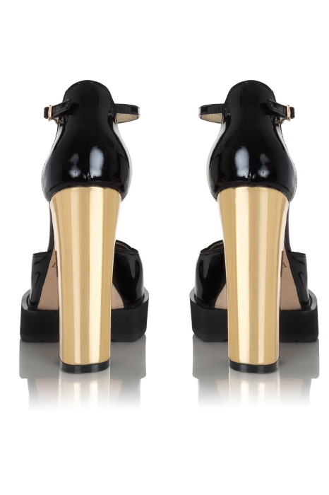 Босоножки "Альба" лак черные, каблук золотистый
