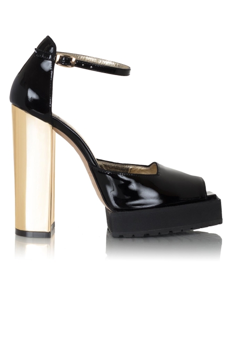 Босоножки "Альба" лак черные, каблук золотистый