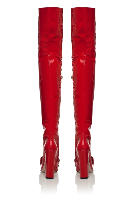 Ботфорты лак красные с бантом