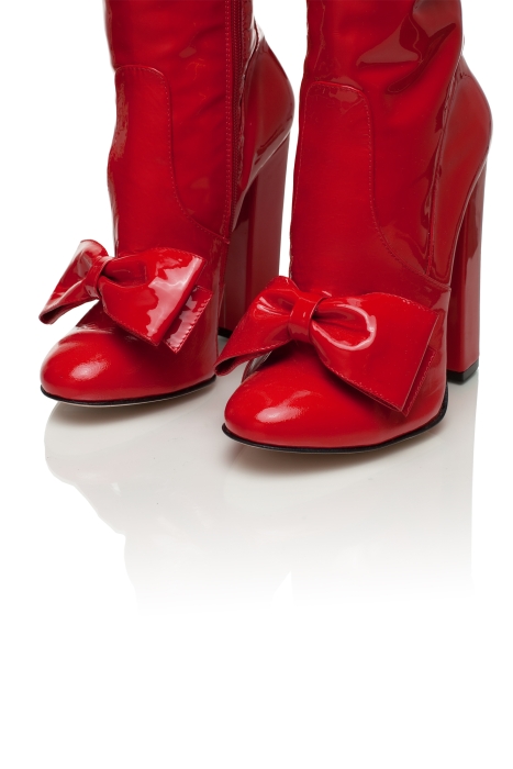 Ботфорты лак красные с бантом