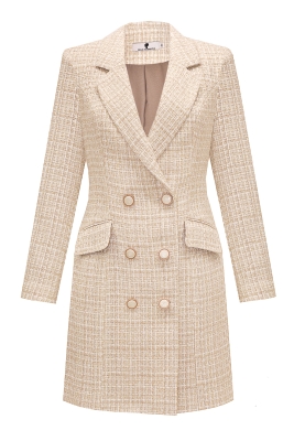 Платье-жакет "Мэйсон" бежевый, удлинненный, золотистая клетка