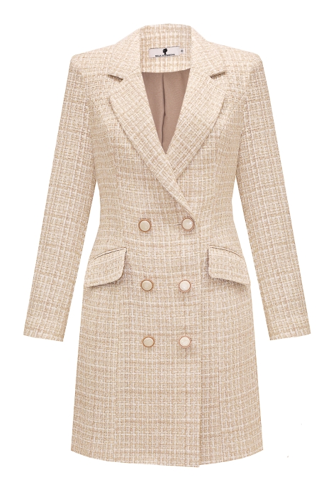 Платье-жакет "Мэйсон" бежевый, удлинненный, золотистая клетка