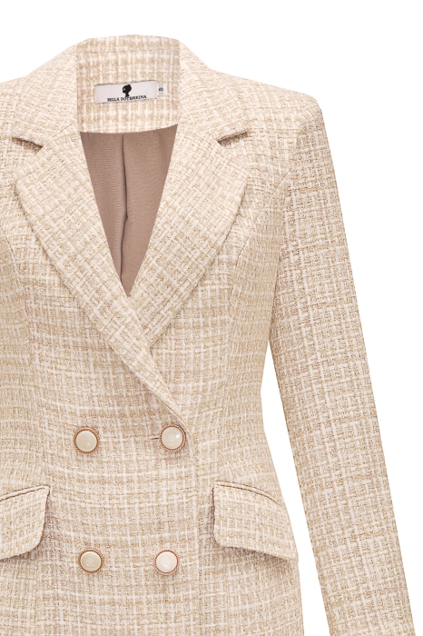 Платье-жакет "Мэйсон" бежевый, удлинненный, золотистая клетка