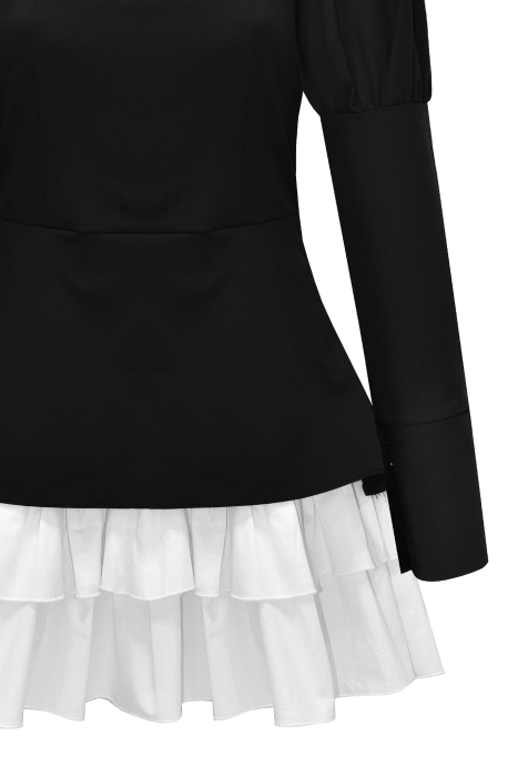 Платье "Эрна" черное, подол из белого хлопка