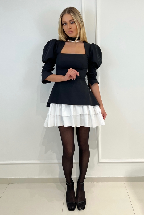 Платье "Эрна" черное, подол из белого хлопка