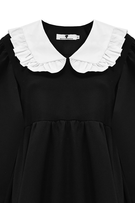 Платье "Эстьена" черное, белый воротник, манжеты и подол, мини