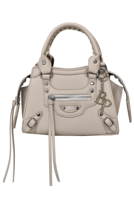 Сумка "Кэсли" светло-бежевая, эко-кожа, с клепками и шнуровкой