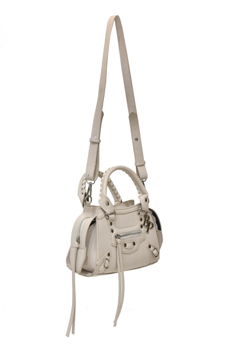 Сумка "Кэсли" светло-бежевая, эко-кожа, с клепками и шнуровкой
