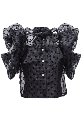 Блуза "Михаэль" черная, фатин, черный горох, рукава фонарики, с бантом