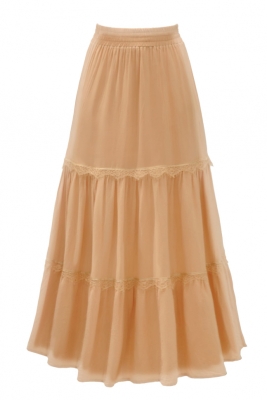 Юбка "Орнелла" нюдовая, с кружевом, хлопок (длина 100 см)