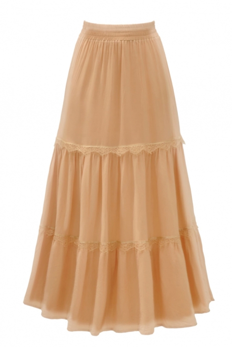Юбка "Орнелла" нюдовая, с кружевом, хлопок (длина 100 см)
