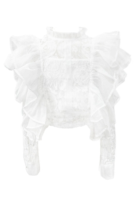 Блуза "Мирель" белая, кружево, воланы, с манжетами + топ