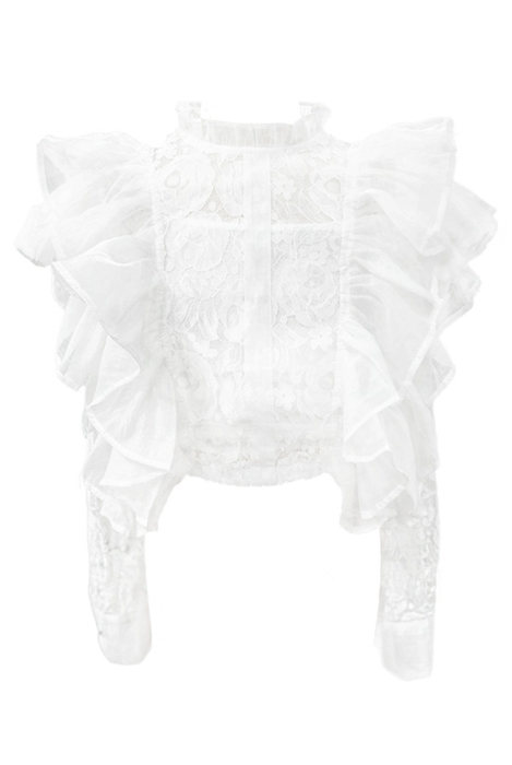 Блуза "Мирель" белая, кружево, воланы, с манжетами + топ