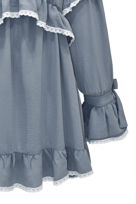 Платье "Вилора" серое, с белым кружевом из хлопка