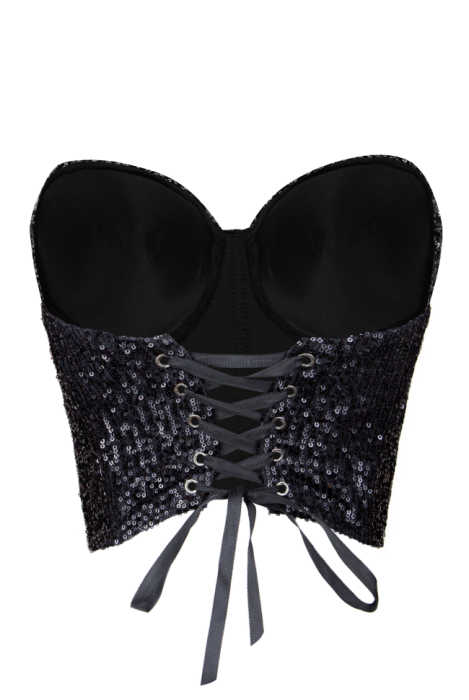 Топ-корсет "Ороне" черный, черные пайетки, на завязках