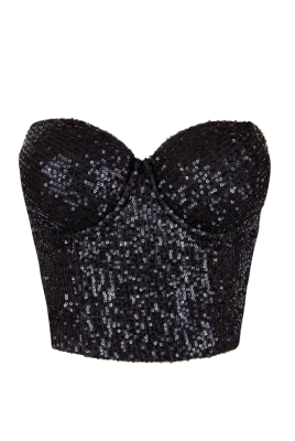 Топ-корсет "Ороне" черный, черные пайетки, на завязках