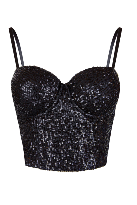 Топ-корсет "Ороне" черный, черные пайетки, на завязках