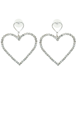Серьги "Сердечки" серебристые, со стразами