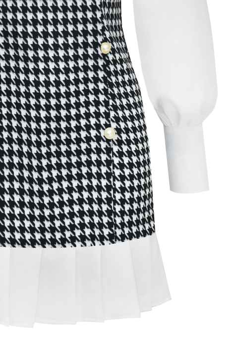 Платье "Аделита" белое, черный принт "гусиная лапка"