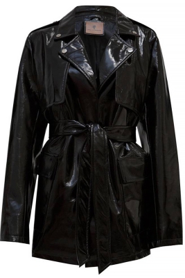 Тренч - пиджак "Фредерик" черный, эко-кожа лак