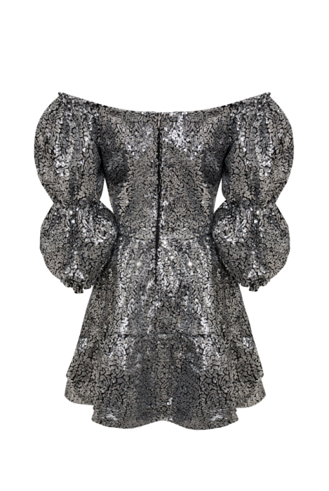 Платье "Барби" черное, серебристые пайетки, с воланами по юбке, мини