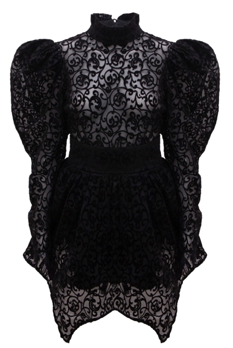 Платье "Дженнер" черное,  (рост 170), кружево, бархат, мини + подъюбник