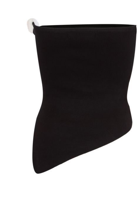 Топ "Буже" Черный Трикотажный ,Ассиметричный , с Белыми вязанными цветами