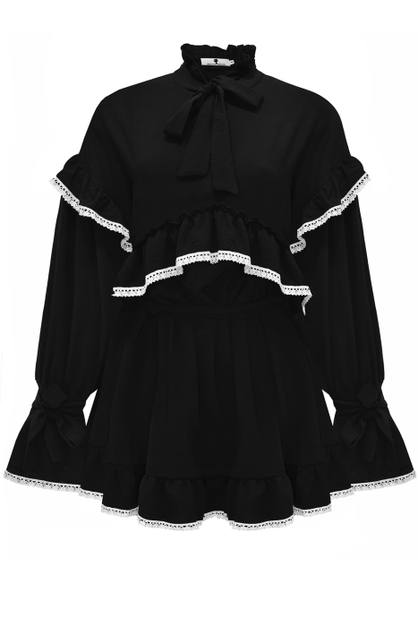 Платье "Вилора" черное, с белым кружевом из хлопка