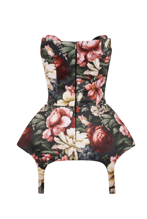 Топ - корсет - баска "Лэсли" черный, цветочный принт