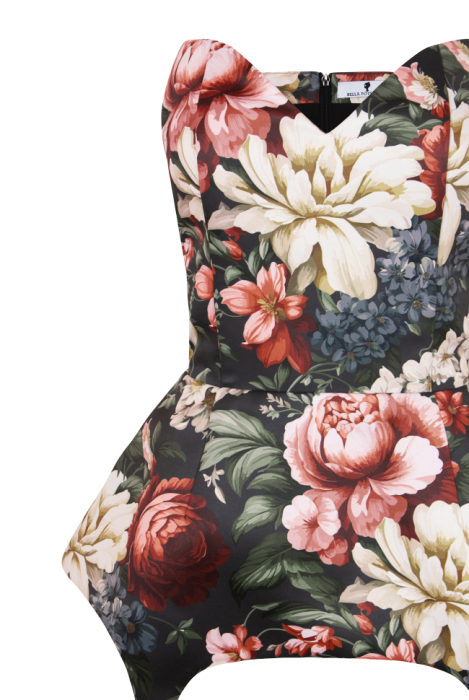 Топ - корсет - баска "Лэсли" черный, цветочный принт