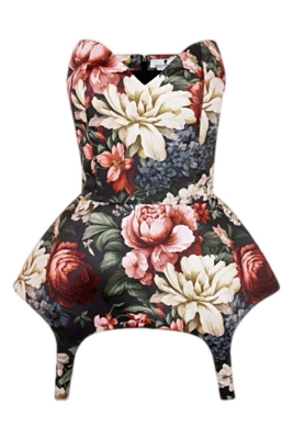 Топ - корсет - баска "Лэсли" черный, цветочный принт