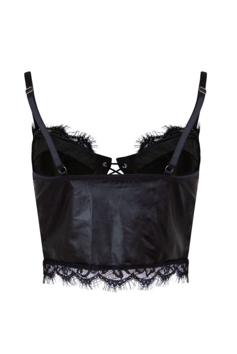 Топ "Бено" черный, эко-кожа, на завязках, кружево