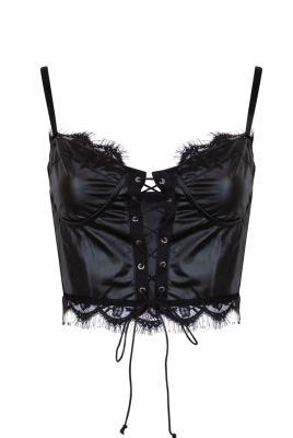 Топ "Бено" черный, эко-кожа, на завязках, кружево