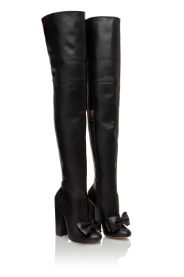 Ботфорты кожа черные с бантом