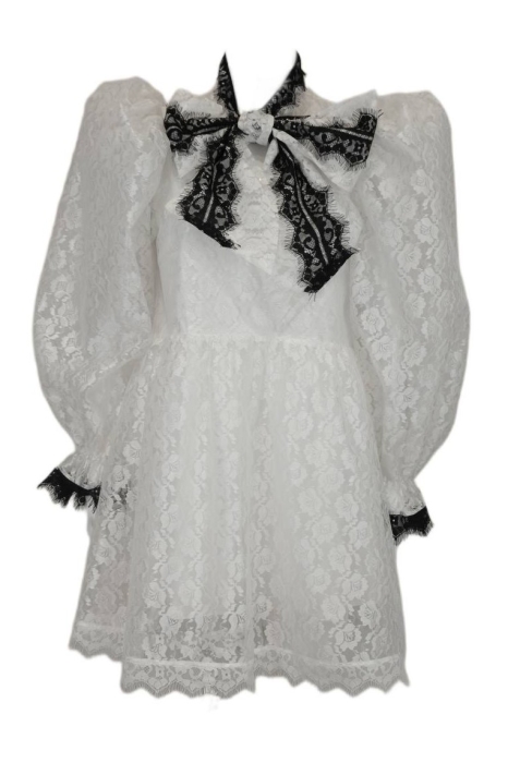 Платье "Мирабель" белое, кружево, бант с черным кружевом, миди