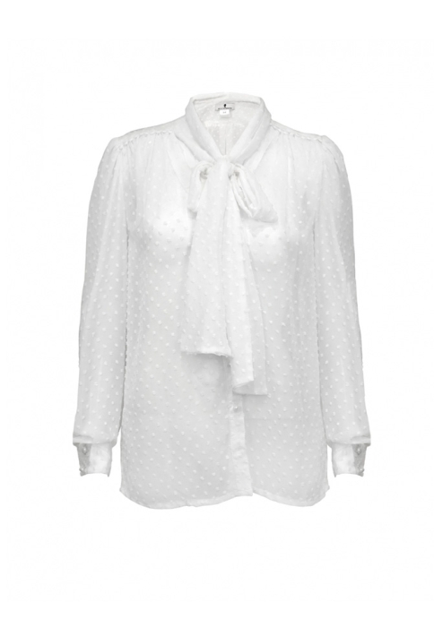 Блуза "Мэрис" белая, шифон, в горошек, с бантом