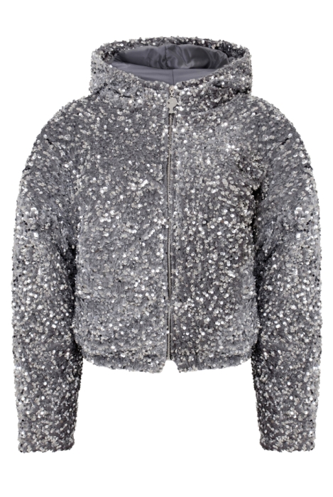 Бомбер - пуховик (куртка) "Гретэль" графит, серебристые пайетки