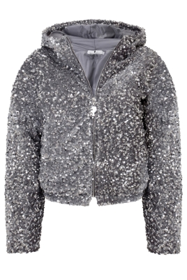 Бомбер - пуховик (куртка) "Гретэль" графит, серебристые пайетки