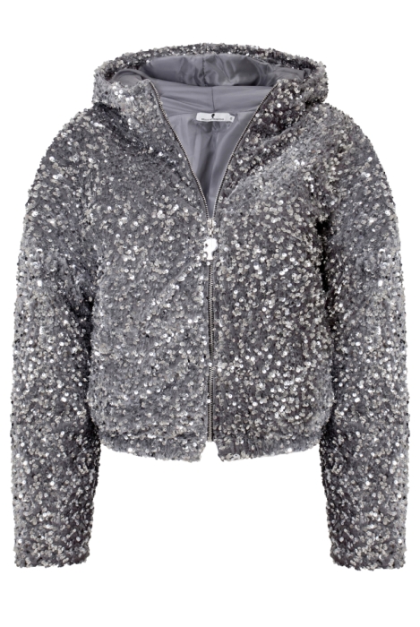 Бомбер - пуховик (куртка) "Гретэль" графит, серебристые пайетки